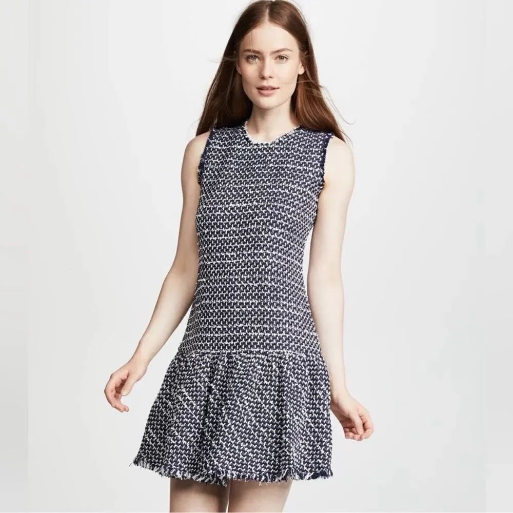 Rebecca Taylor Houndstooth Sleeveless Navy White Tweed Dress Size 0